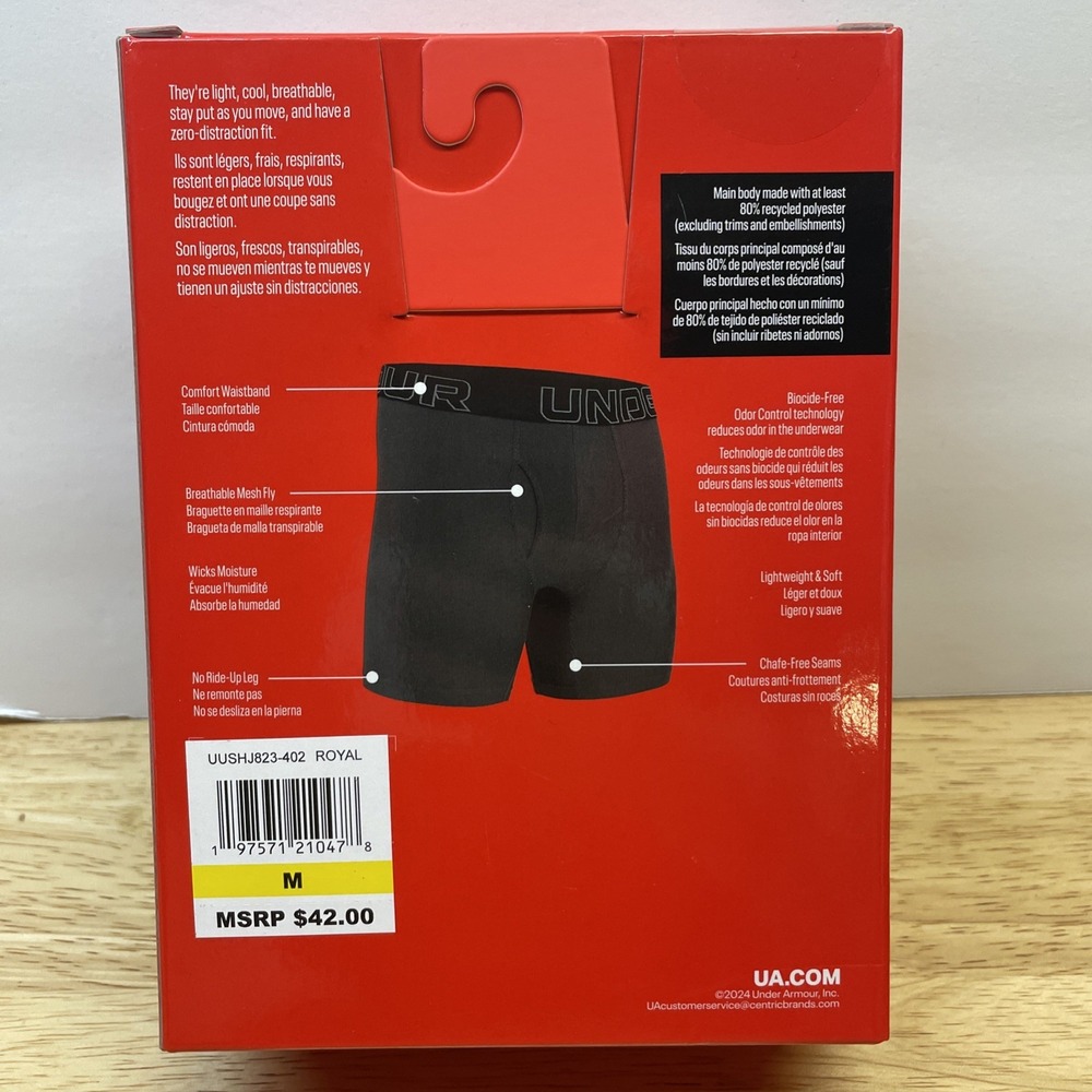 Under Armour 3 Men's Performance Tech Boxerjocks  Medium (31-34)  Blue/Gray - Picture 3 of 4
